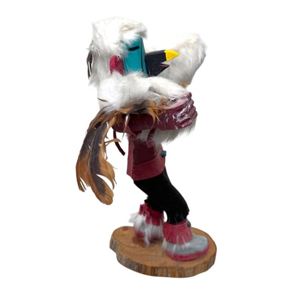 Handmade  Native American Eagle Kachina Doll On Base Faux Fur Feather Large 11" - Picture 9 of 9